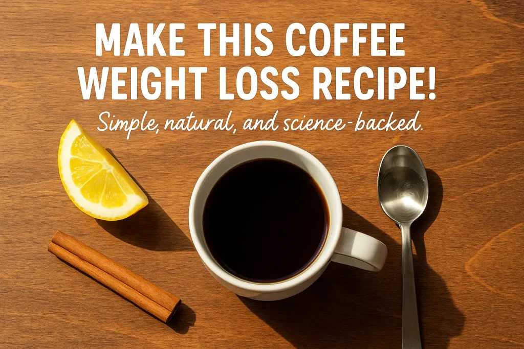 Coffee Weight Loss Recipe with lemon and cinnamon on wooden table.