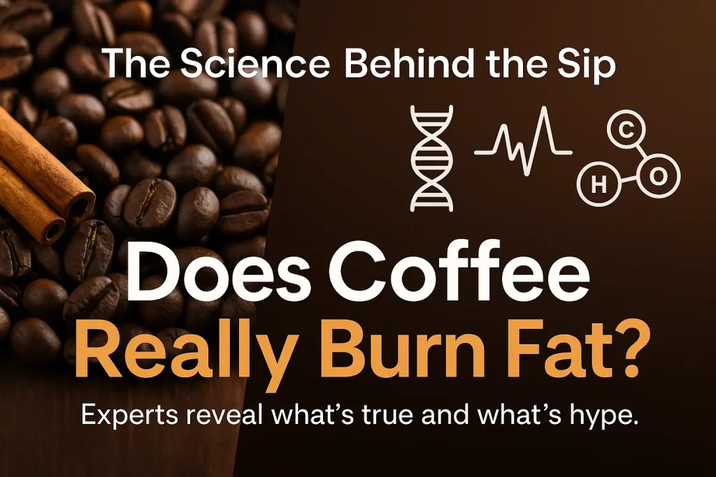 Coffee Weight Loss Recipe with beans, cinnamon, and science icons.