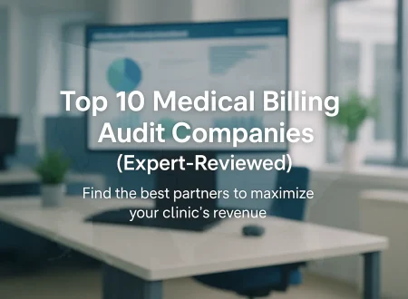 Modern hospital billing office with healthcare professionals analyzing reports for the best medical billing audit companies in the USA