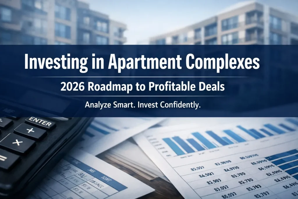 Documents and calculator highlighting Apartment Investing opportunities in real estate.