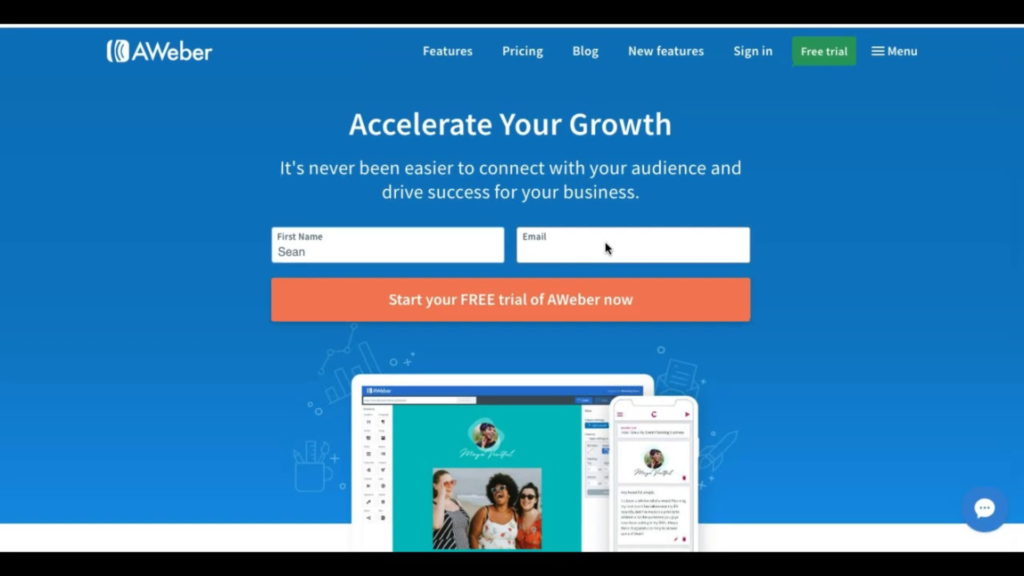AWeber homepage highlighting free trial, automation features, and audience growth as part of top Email marketing tools 2026.