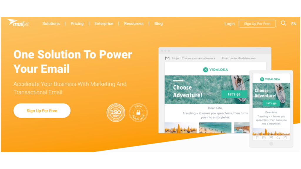 Mailjet homepage showcasing marketing and transactional platform as one of the leading Email marketing tools 2026 for business growth.